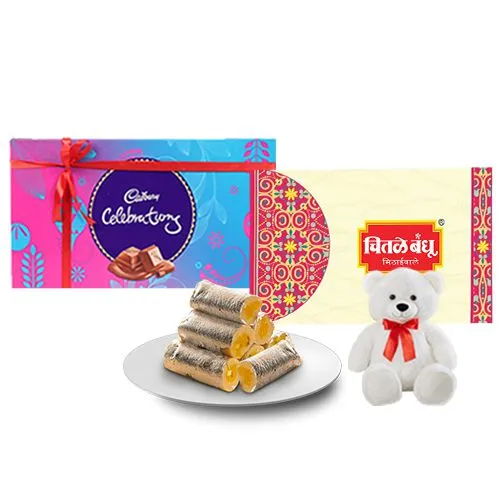 Amba Kaju Roll from Chitale Bandhu Mithaiwale with Teddy N Cadbury Celebration Chocolate Pack