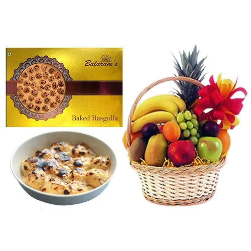 Baked Rasgulla from Balaram Mullick with Fresh Fruit Basket