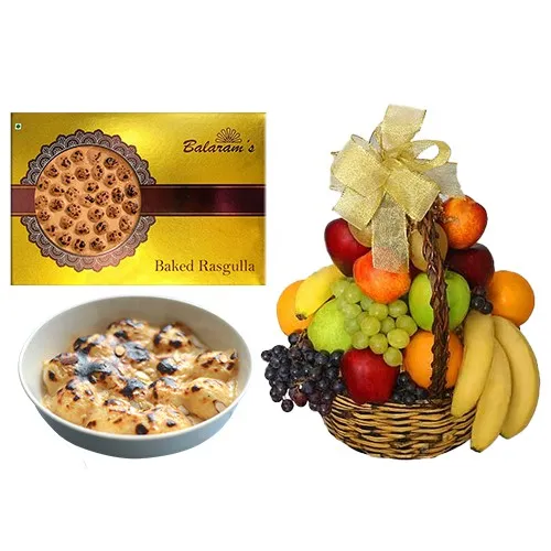 Baked Rasgulla from Balaram Mullick with Fresh Fruit Basket