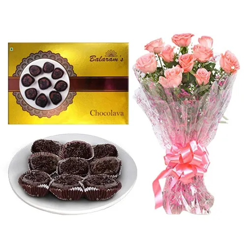 Chocolava from Balaram Mullick with Pink Rose Bouquet