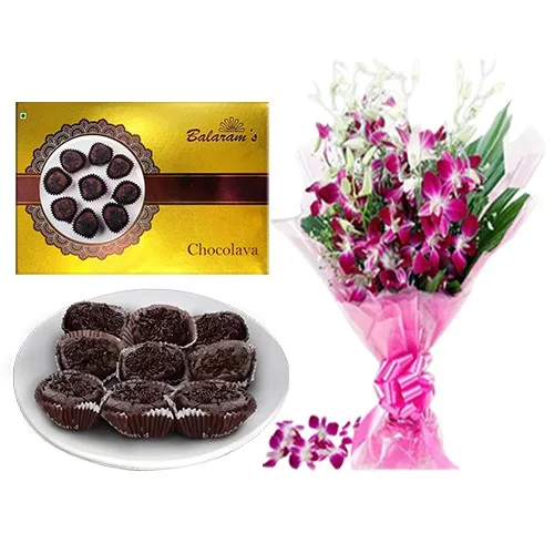 Chocolava from Balaram Mullick with Orchid Bouquet
