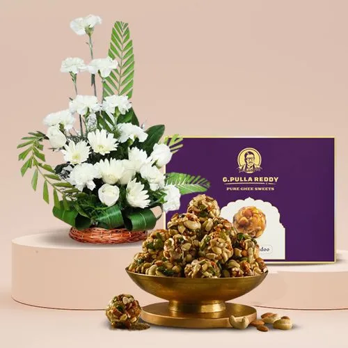 White Floral Elegance  N  Nutty Laddu Bliss