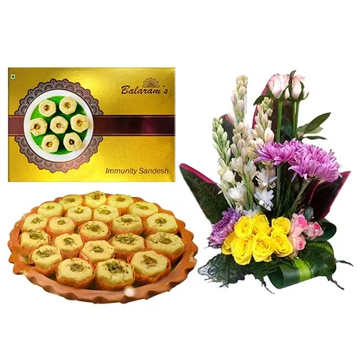 Immunity Sandesh from Balaram Mullick with Mixed Flower Arrangement