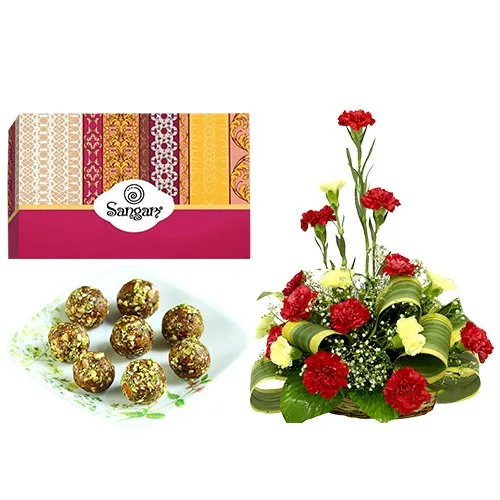 Finest Dry Fruits Ladoo from Sangam Sweets N Colorful Carnations Arrangement