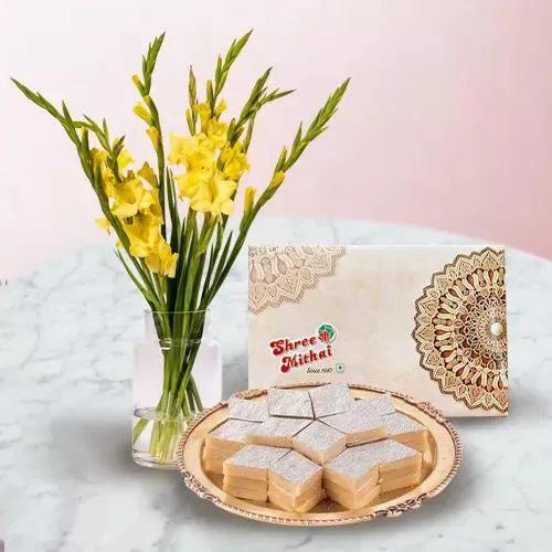 Gladiolus Elegance with Kaju Katli