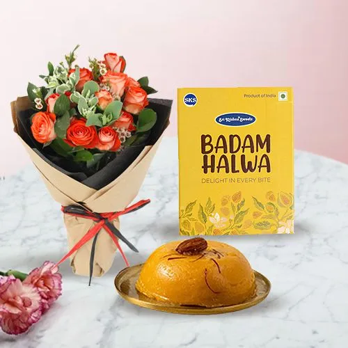 Radiant Orange Roses  N  Badam Halwa