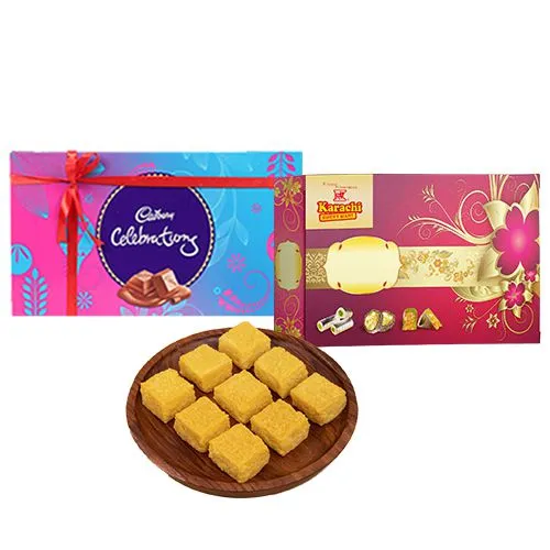 Mango Malai Barfi from Karachi Sweet Mart with Cadbury Celebration