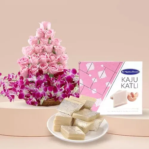 Elegant Flowers  N  Kaju Katli Indulgence