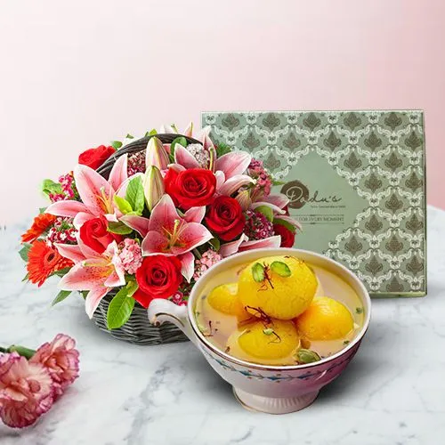 Mixed Flowers N Raj Bhog Combo