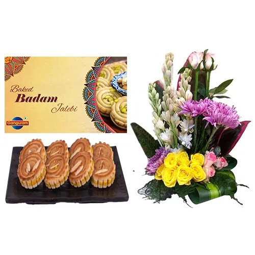 Baked Badam Jalebi from Ganguram Mixed Flower Arrangement
