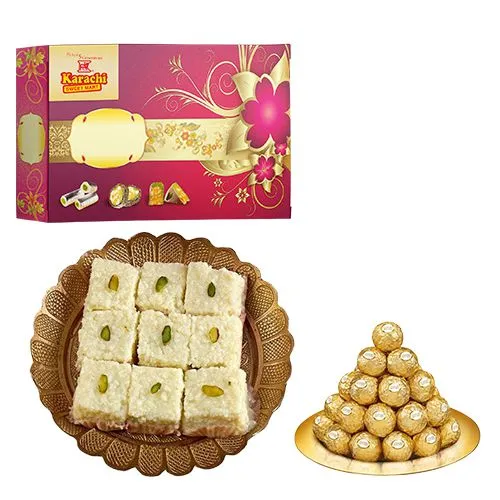 Malai Barfi from Karachi Sweet Mart with Ferrero Rocher