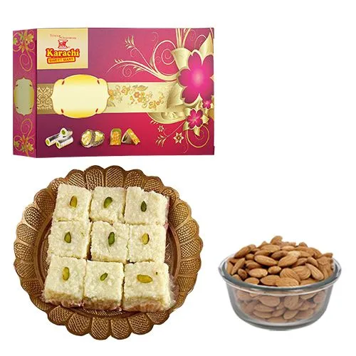 Malai Barfi from Karachi Sweet Mart with Crunchy Almonds