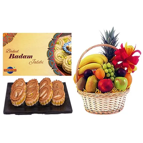 Baked Badam Jalebi from Ganguram with Fresh Fruit Basket
