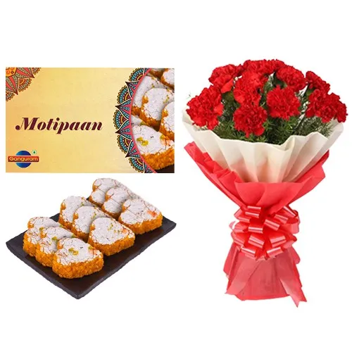 Motipaan from Ganguram with Red Carnation Bouquet