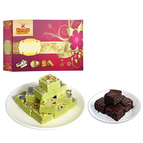 Pista Barfi from Karachi Sweet Mart with Brownie