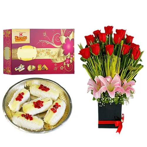 Cham Cham from Karachi Sweet Mart with a Designer Flower Arrangement