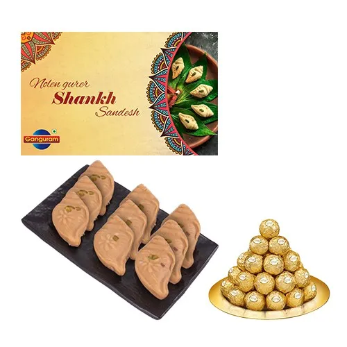 Nolen Gurer Shankh Sandesh from Ganguram with Ferrero Rocher