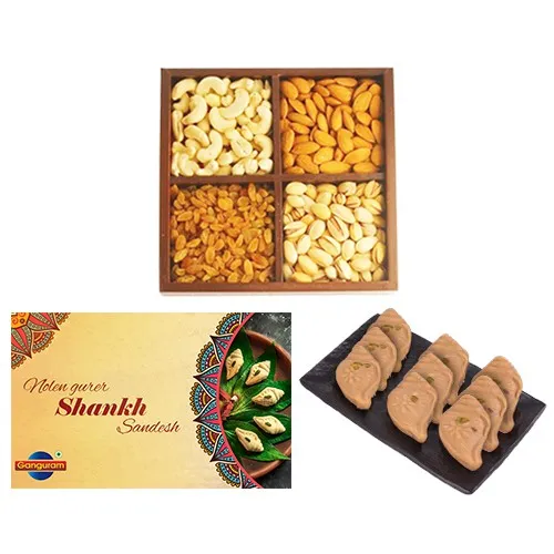 Nolen Gurer Shankh Sandesh from Ganguram with Mixed Dry Fruits