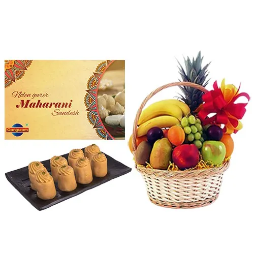 Canned Rossogolla from K.C.Das with Fresh Fruit Basket