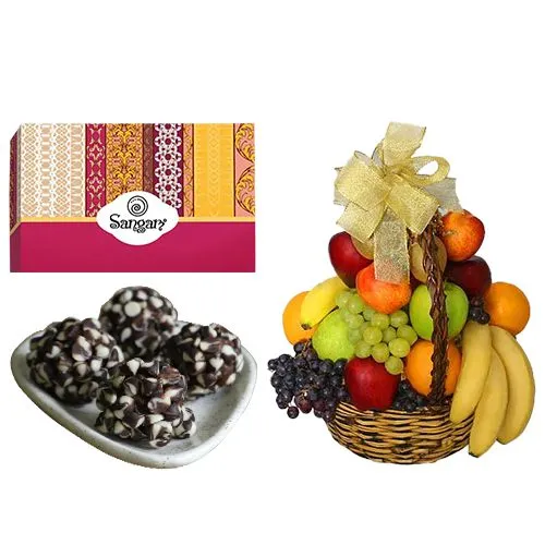 Kaju Chocotwin from Sangam Sweets with Fresh Fruit Basket