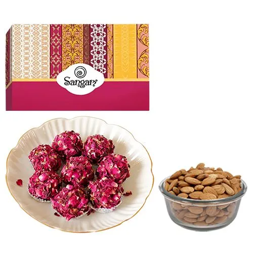 Kaju Rose Laddu from Sangam Sweets with Crunchy Almonds