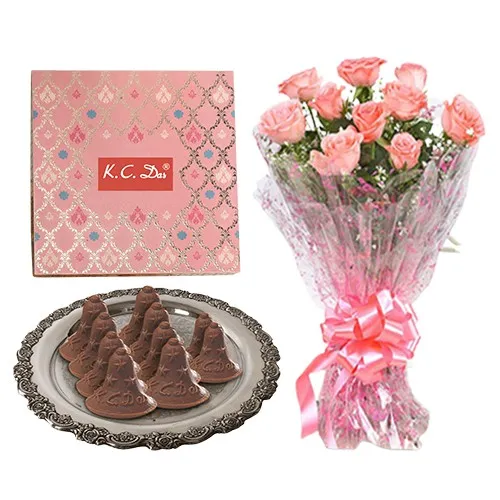 Choc-O-Bell from K.C.Das with Pink Rose Bouquet