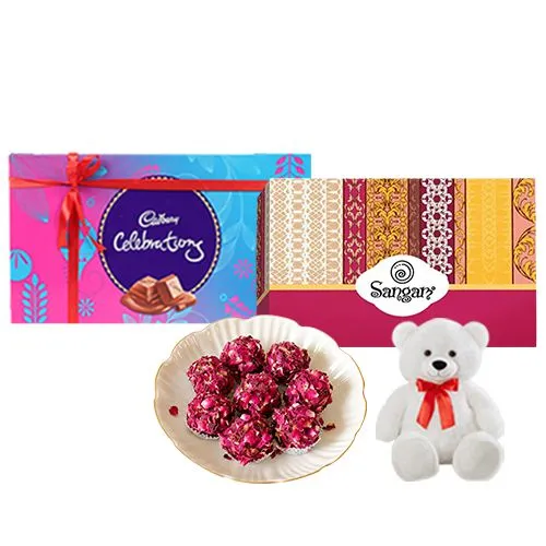 Kaju Rose Laddu from Sangam Sweets with Teddy  N  Cadbury Celebration