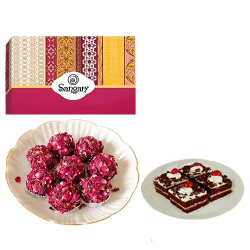 Kaju Rose Laddu from Sangam Sweets with Chocolate Pastry