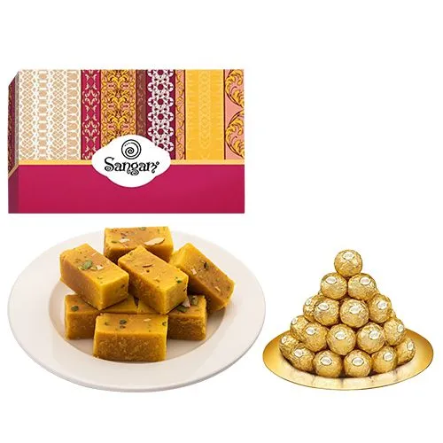 Mysore Pak from Sangam Sweets with Ferrero Rocher