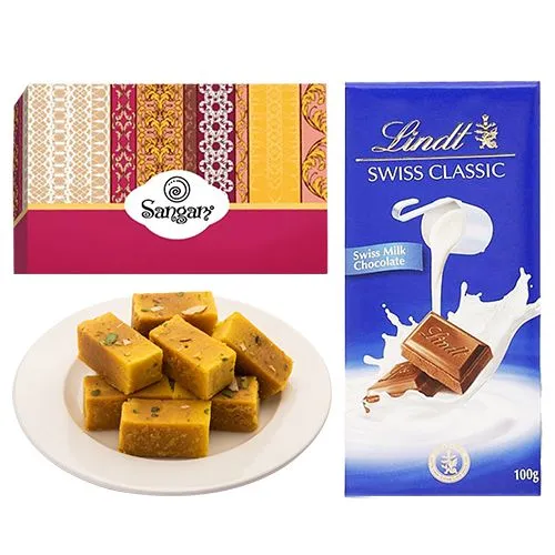 Mysore Pak from Sangam Sweets with Lindt Excellence Chocolate Bar