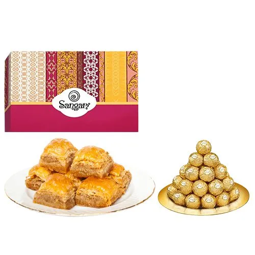 Desi Baklava from Sangam Sweets with Ferrero Rocher