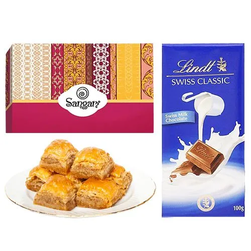 Desi Baklava from Sangam Sweets with Lindt Excellence Chocolate Bar