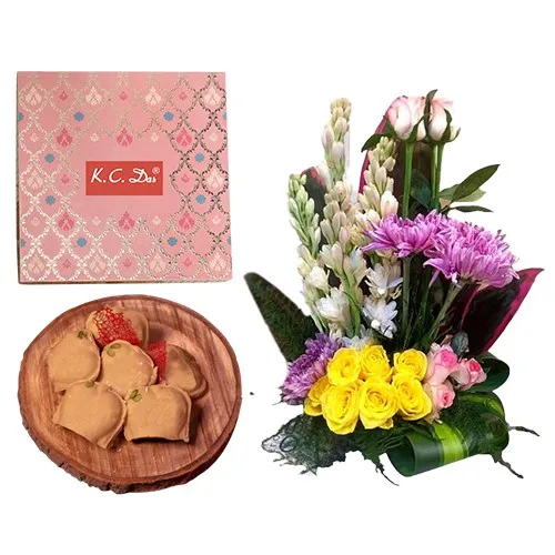 Nolen Gurer Jalbhora from K.C.Das with Mixed Flower Arrangement