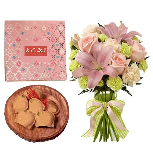 Nolen Gurer Jalbhora from K.C.Das with Mixed Flowers Bouquet