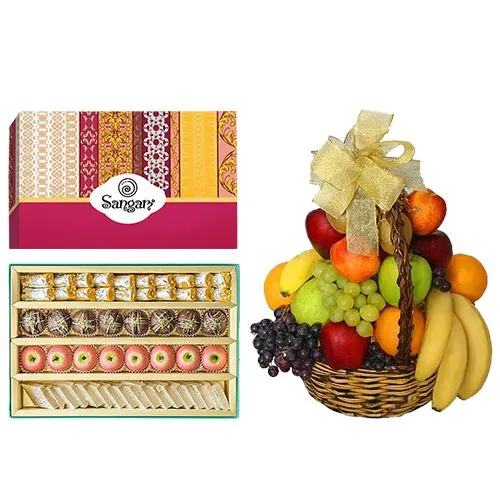Cashew Delight from Sangam Sweets with Fresh Fruit Basket