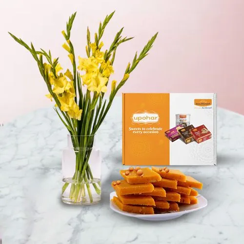 Gladiolus Vase N Butterscotch Sandesh Delight