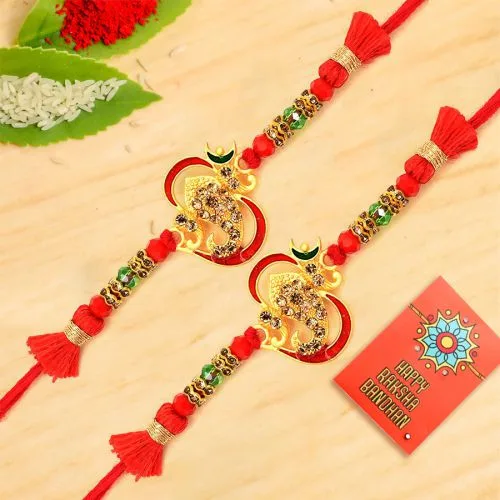 Divine Stone Studded Ganesha Rakhi Set