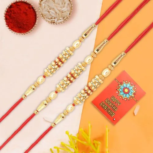 Exquisite Three Pearl Rakhi Set
