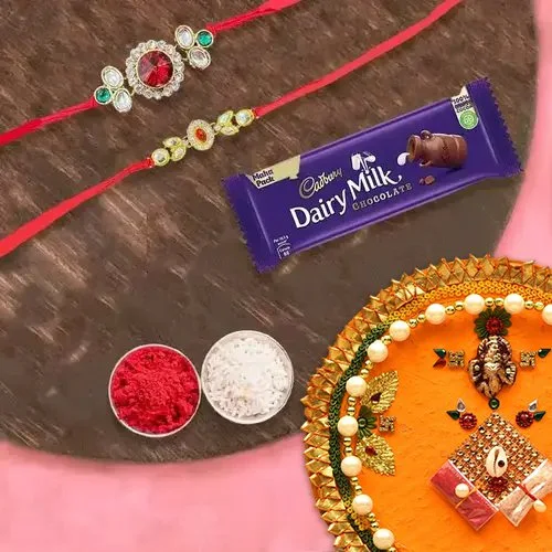 Rakhi Thali with 2 Rakhi and 1 Dairy Milk