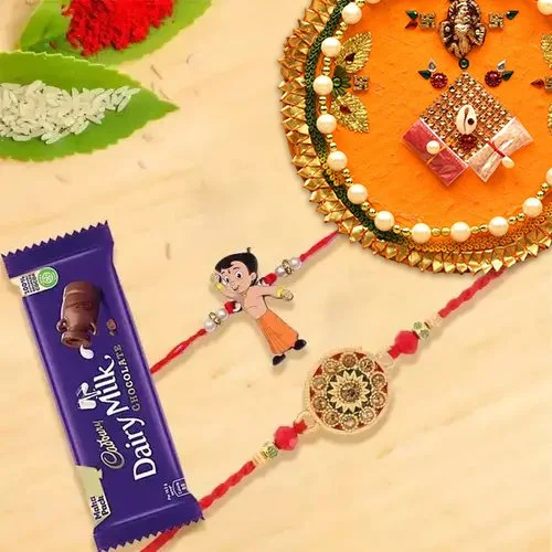 Kid Rakhi N Adult Rakhi Along with Rakhi Thali