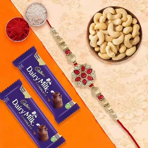 Rakhi with Cashew Nuts and Dairy Milk Delight