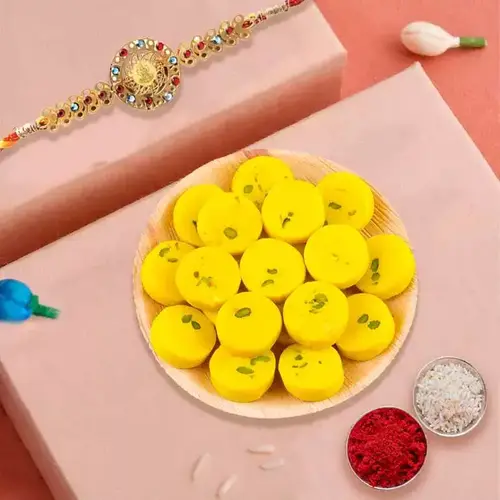 Kesar Peda & Designer Rakhi Combo
