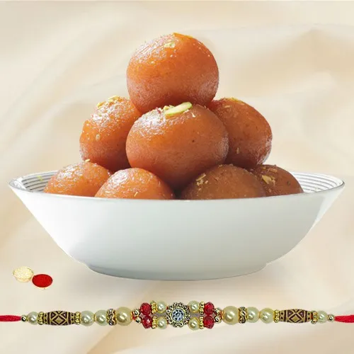 Sweet Rakhi Surprise: Rakhi with Gulab Jamun (500 gm)