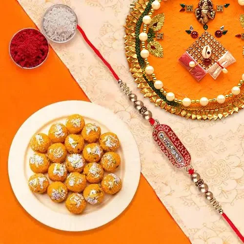 Sweet Rakhi Combo with Thali and Ladoo