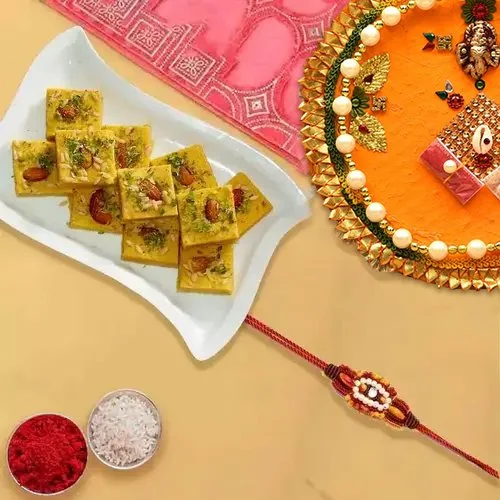 Delicious Patisha Pack N Rakhi Thali with One Fancy Rakhi