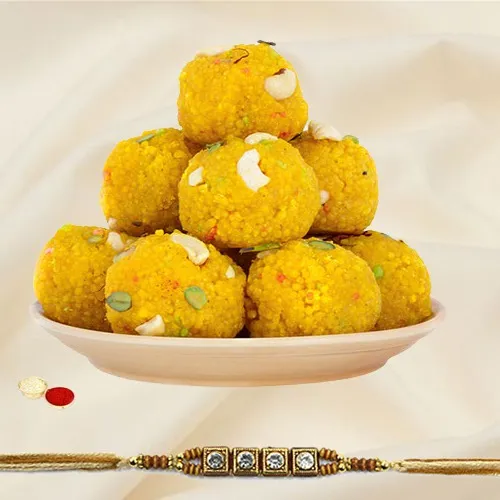 Rakhi with Boondi Ladoo & Message Card Set