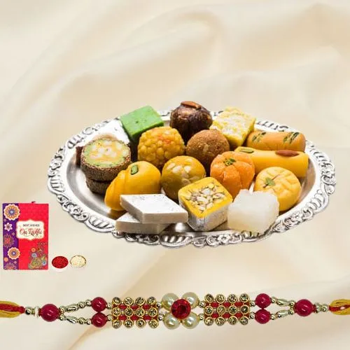 Designer Rakhi with 500gms Assorted Sweets Combo