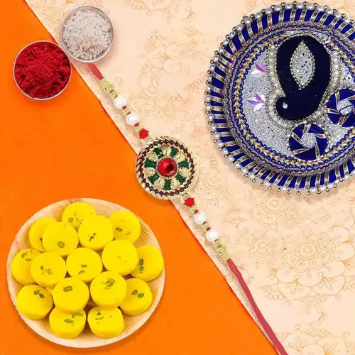 Rakhi Delight with Pooja Thali & Kesar Pedas