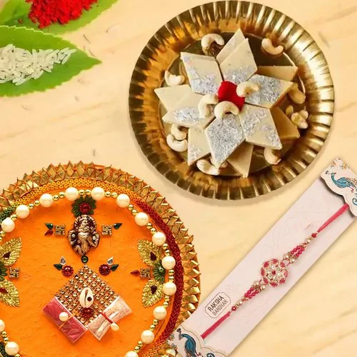 Kaju Katli Delight with Ethnic Rakhi & Thali