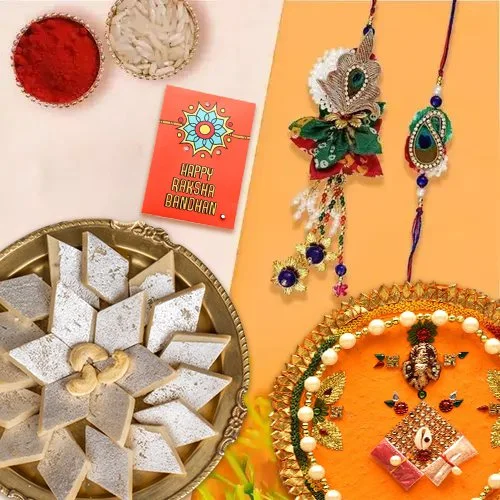 Bhaiya Bhabhi Mayur Pankh Rakhi Set